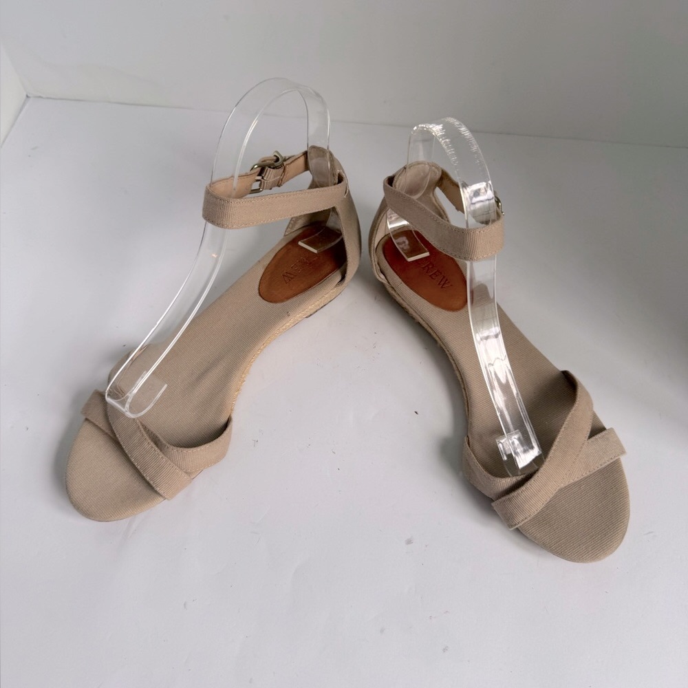 J. Crew Marina  Canvas tan criss-cross strappy Sandals. Size 8 - Picture 4 of 16